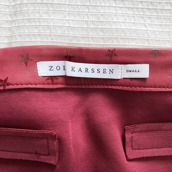 ZOE KARSSEN RED SHEEP LEATHER SHIMMER STAR EXPOSED ZIPPER MINI SKIRT - S - Picture 5 of 9